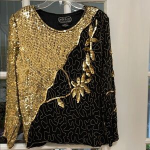 Vintage Jean Joseph Le Bon silk Lined Black and Gold Sequin Top SZ S